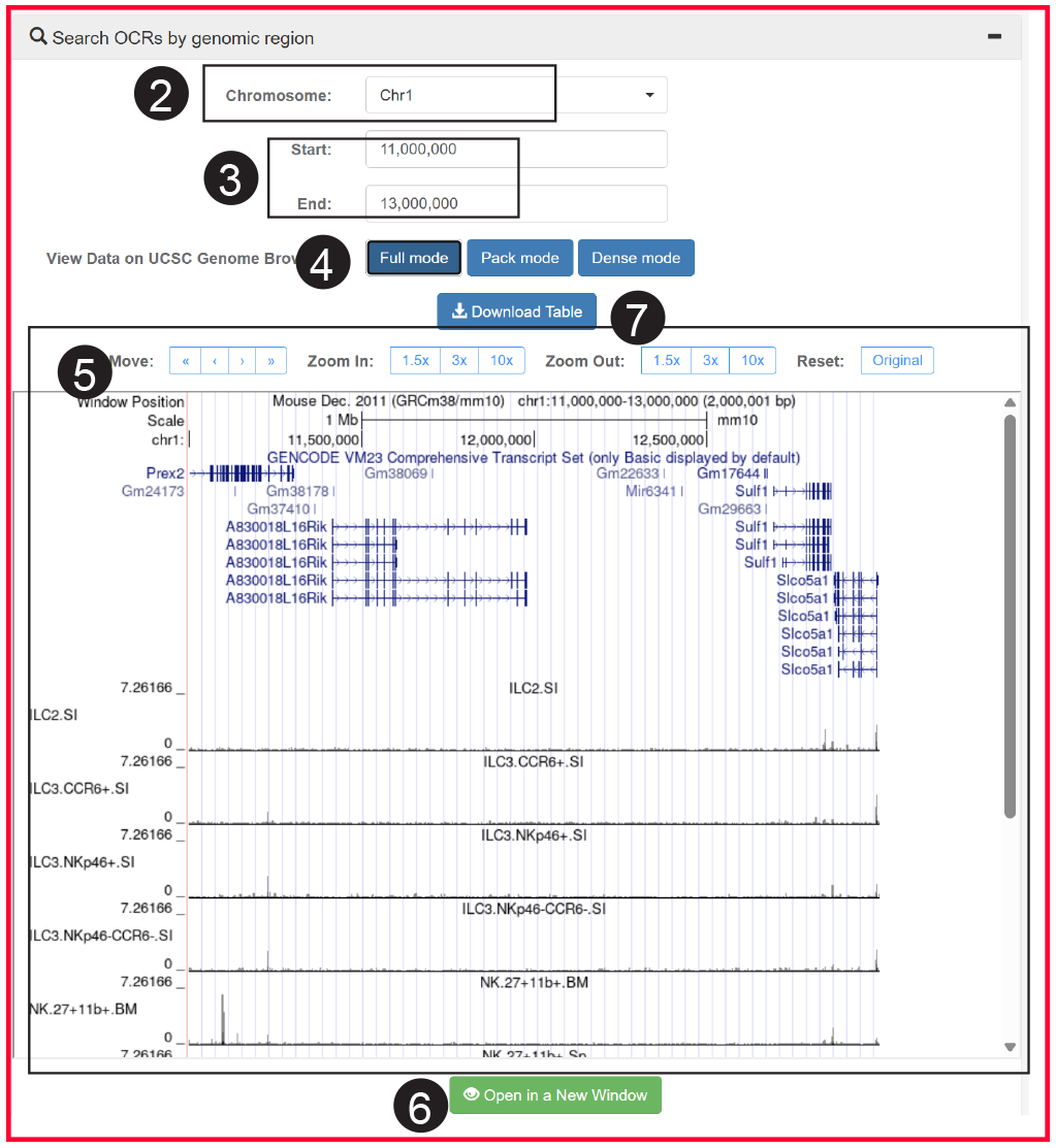 screenshot of OCRpage when selecting genomic region screenshot 